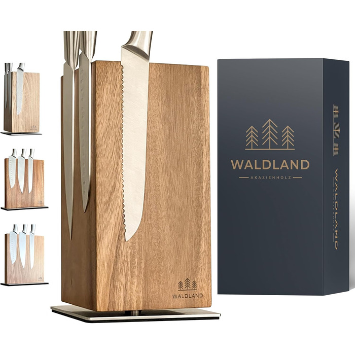 WALDLAND Premium Knife Block without Knives – Magnetic Knife Block made of exquisite and robust Acacia wood | Magnetic Knife Holder | Magnetic Knife Holder | Wooden Block