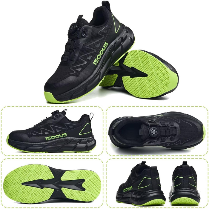 Черевики робочі чоловічі ISOOUS S3S, водонепроникні, ESD, з протиковзким покриттям, сталевий підносок (40 EU, чорний/зелений)