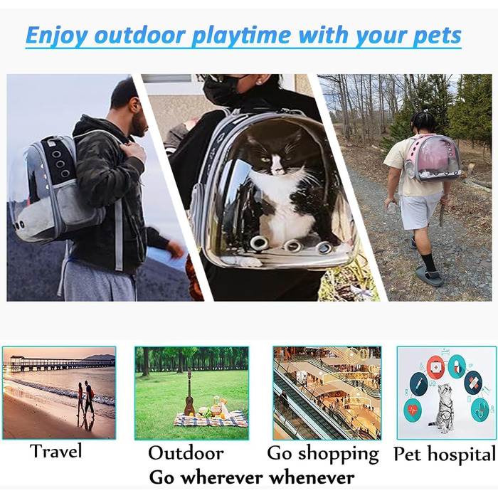 Рюкзак-переноска для котів та маленьких собак, розширюваний, з прозорим вікном та блискавкою, для подорожей та походів (розширювана спинка), блакитний
