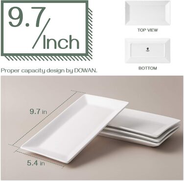 DOWAN Porcelain Serving Platter, 24.6 x 13.7 cm Rectangular Serving Platters 4 Pack, Large White Dessert Plates for Buffets, Sushi, Cakes, Appetizers at Home/in Restaurant