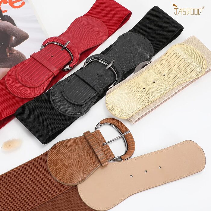 Жіночий широкий еластичний ремінь JasGood 2 шт. для суконь та джинсів. Колір: чорний/коричневий. Розмір M (76-90 см)