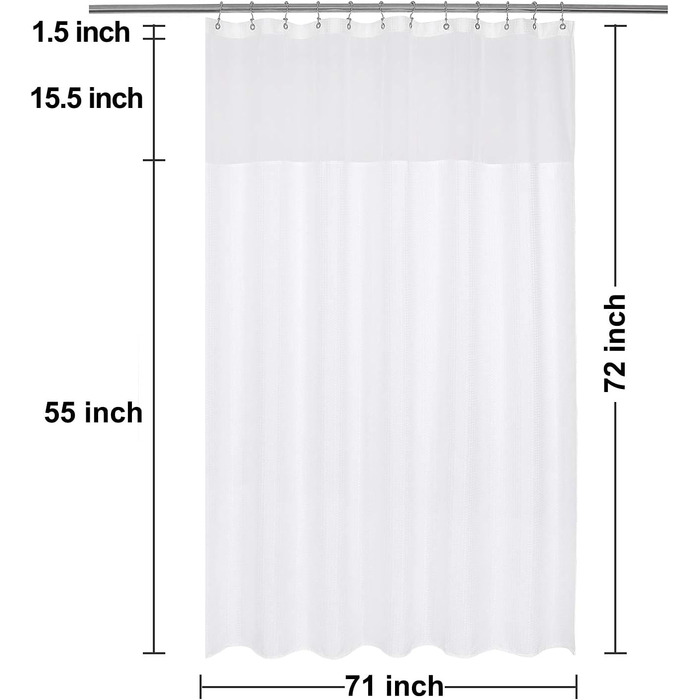 Штора для душу N&Y HOME з вафельної тканини з підкладкою, 12 гачків, біла 180x182 см - Водонепроникна, важка, готельний стиль