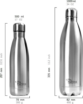 Термос-термопляшка з нержавіючої сталі Otto Koning, 1000 мл, подвійні стінки, вакуумна ізоляція, BPA-free, сріблястий