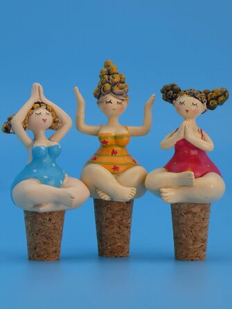 Pommerntraum | 3-Piece Set Bottle Stoppers Bottle Corks Wine Stoppers Yoga Ladies, Nanas, Yoga Figures, Yoga Women, Mermaids
