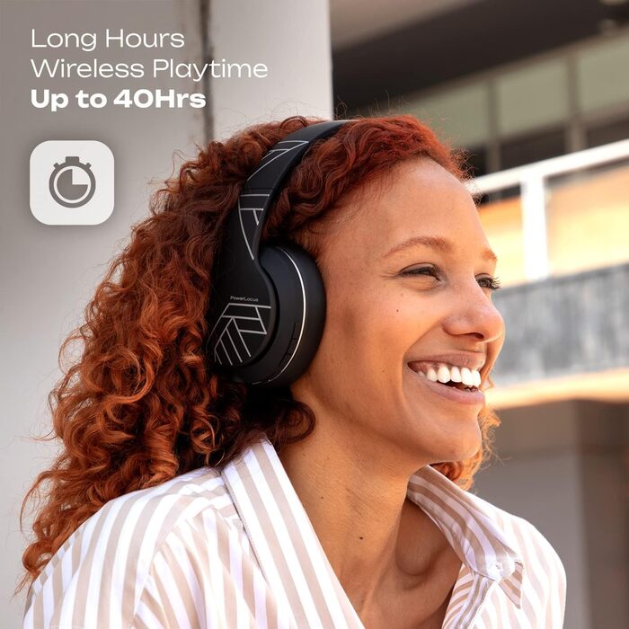 PowerLocus P6 Bluetooth навушники Over-Ear, бездротові з супер басами, 40 годин відтворення, мікрофон, голосовий асистент, активне шумопоглинання для iPhone, Samsung, iPad, PC, Laptop, TV, чорний/срібний