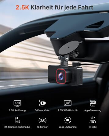 Відеореєстратор Bestsee 2.5K для авто (передній, задній, салон), 64GB SD-карта, нічна зйомка, паркування, G-сенсор, IPS 2.35