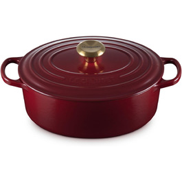 Чавунна овальна каструля Le Creuset Signature з кришкою, 27 см, 4,1 л, для всіх типів плит та індукції, колір Garnet (бордовий), 4,43 кг