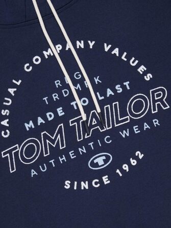 Чоловіча толстовка з капюшоном Tom Tailor Regular Fit з принтом, темно-синя (Real Navy Blue), розмір XL