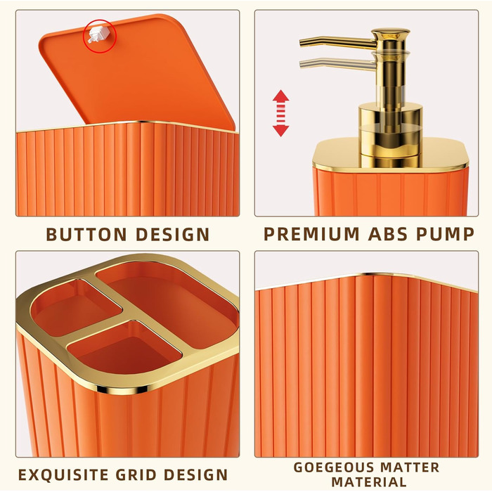 Набір аксесуарів для ванної кімнати – 10 предметів, зелений колір, WC-щітка, смітник, золоті акценти