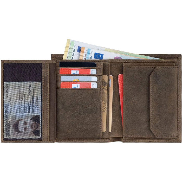 KORUTA Leather Wallet for Men with RFID Protection | Large Bifold Wallet with Coin Pocket | 13 Compartments | Genuine Leather Wallet for Men | Wallet Portmonee Brown