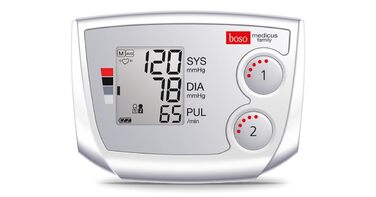Тонометр Boso Medicus Family з 2 пам'ятними місцями, великим дисплеєм та визначенням аритмії – універсальна манжета (22–42см)