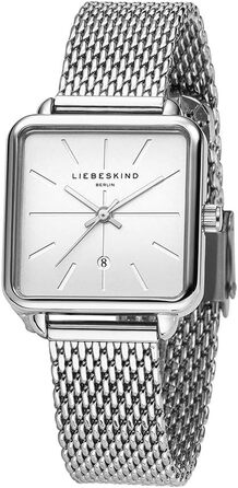 Годинник наручний Liebeskind Berlin для жінок – Квартц з квадратним корпусом 28x28 мм – Водостійкий 3 ATM – Браслет з нержавіючої сталі, шкіри або сітки – Сучасний та універсальний, сріблястий сітчастий браслет