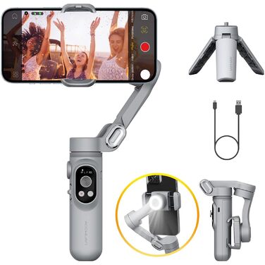 Стабілізатор Gimbal для смартфона AOCHUAN SMART X з LED-підсвічуванням, трекінгом обличчя, функцією Time-Lapse, 3-осьовий, склавний, для iPhone 16/15/14/13/12 Pro/Max/Xs, Galaxy S21, TikTok