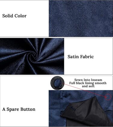 Костюм-жилет та краватка DiBanGu з атласу, 8 предметів, однотонний жилет та метелик з брошкою для смокінга, весілля, формальних заходів (XL, темно-синій)