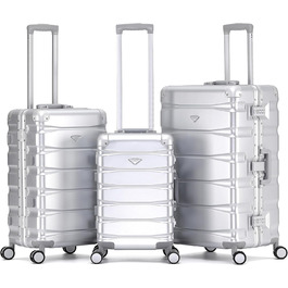 Набір валіз Flight Knight Premium: S (55x35x20cm), M (67cm), L (77cm) – алюмінієвий каркас, ABS, 8 коліс, захист від злому, ручна клада, для подорожей