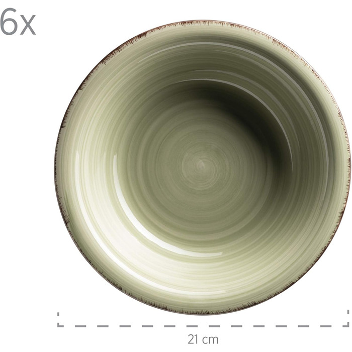 Набір тарілок MÄSER Bel Tempo II (12 шт.) – ручна робота, зелений, стеатит, на 6 осіб