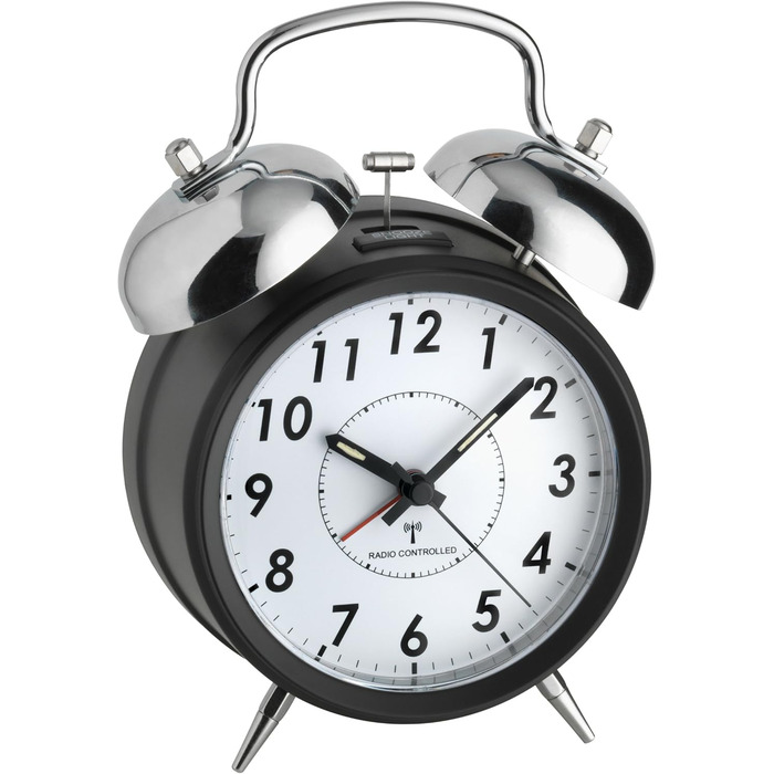 TFA Dostmann Nostalgia Radio Alarm Clock, Metal Double Bell, 60.1503, with Backlight, Easy-to-Read, Multicolor, L 130 x W 70 x H 180 mm