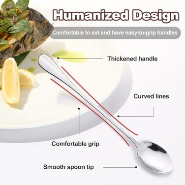 Набір з 12 ложок для лате макіато, нержавіюча сталь, довгі чайні ложки, ложки для десертів та кави