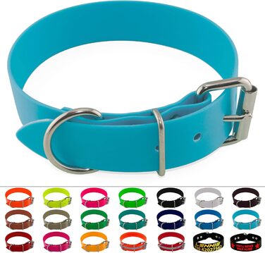 Ленні Нашийник BioThane, нержавіюча сталь, ширина 38 мм, розмір 38-48 см, можливість нанесення напису, колір Cyan/Turquoise