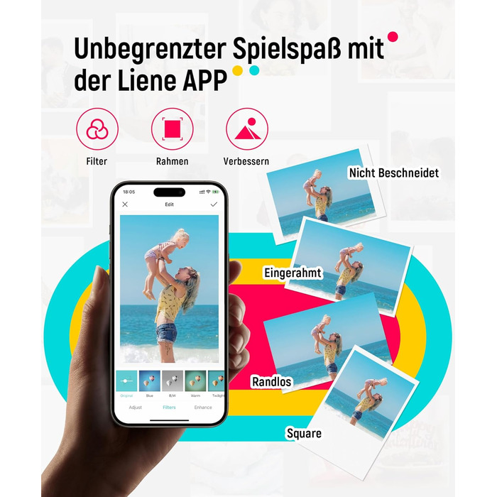 Портативний фотодрук Liene Pearl K100 з 50 аркушами Zink паперу, Bluetooth 5.0, для iOS & Android, рожевий