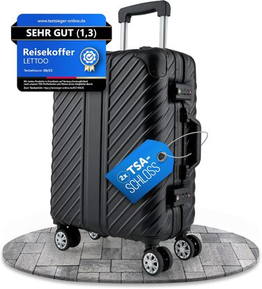 Чорний ручний багаж 20 дюймів з алюмінієвим каркасом | Валіза на колесах, водонепроникна, з кишенею для ноутбука, захист кутів