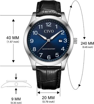 Годинник CIVO для чоловіків: аналоговий, великі цифри, водонепроникний, з датою, підходить для людей з поганим зором - ідеальний подарунок для чоловіків та людей похилого віку (чорний)