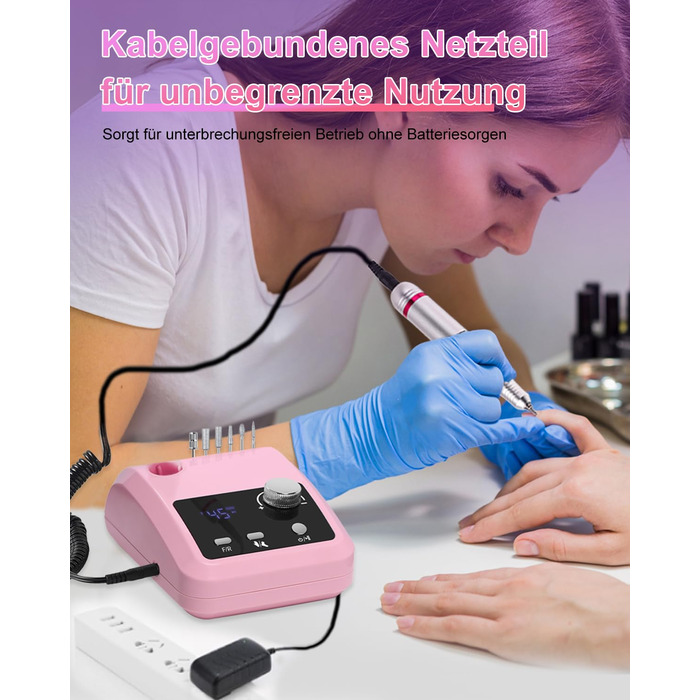 Електрична машинка для манікюру та педикюру CozyZen Professional: набір для догляду за нігтями з LCD-дисплеєм, керуванням рукою та ногою, тиха робота (рожевий)