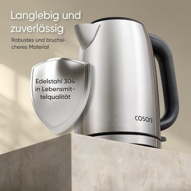 Електричний чайник Cosori з нержавіючої сталі, 1.7 л, BPA free, Strix-технологія, 2200W, з функцією захисту від сухого кипіння, поворотний на 360°