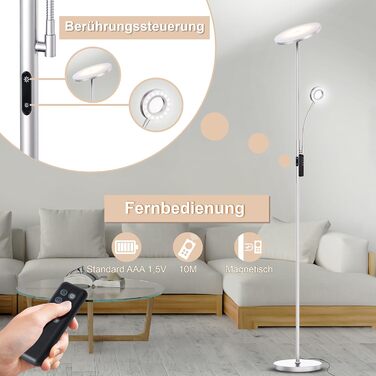 LED торшер Modlicht 35W з регулюванням яскравості, чорний, 4200LM з пультом та сенсорним керуванням, 3000-6000K, для вітальні, спальні, офісу