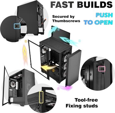 Корпус ПК KEDIERS H05: Ігрова Mid-Tower з 6 вентиляторами ARGB та скляною панеллю