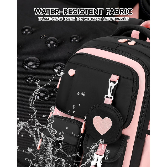 Шкільний рюкзак для дівчаток Tanou: стильний, зручний, з дихаючої тканини Oxford (3-5 клас, чорно-рожевий)