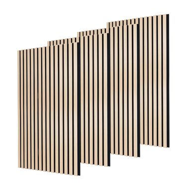 Акустичні панелі з дерева для стін 60x60 см, набір 4 шт, шумоізоляційні стінові панелі з ламелями для покращення акустики приміщення, колір світлий дуб