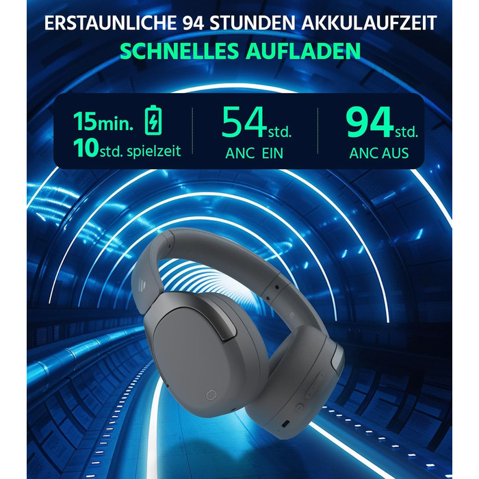Edifier W830NB Бездротові навушники Over-Ear з ANC -45dB, 94год. акумулятор, LDAC Hi-Res звук, Spatial Audio, швидка зарядка, Bluetooth V5.4 (Сірий)