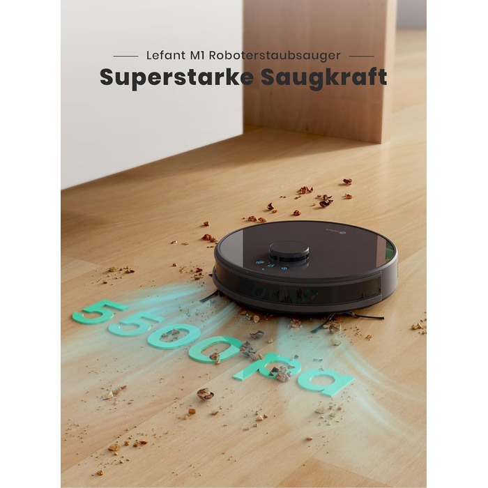 Робот-пилосос Lefant M1 з лазерною навігацією, функцією миття, 5500Pa, 8 зон заборони, керування через додаток/Alexa, для твердих підлог та шерсті тварин