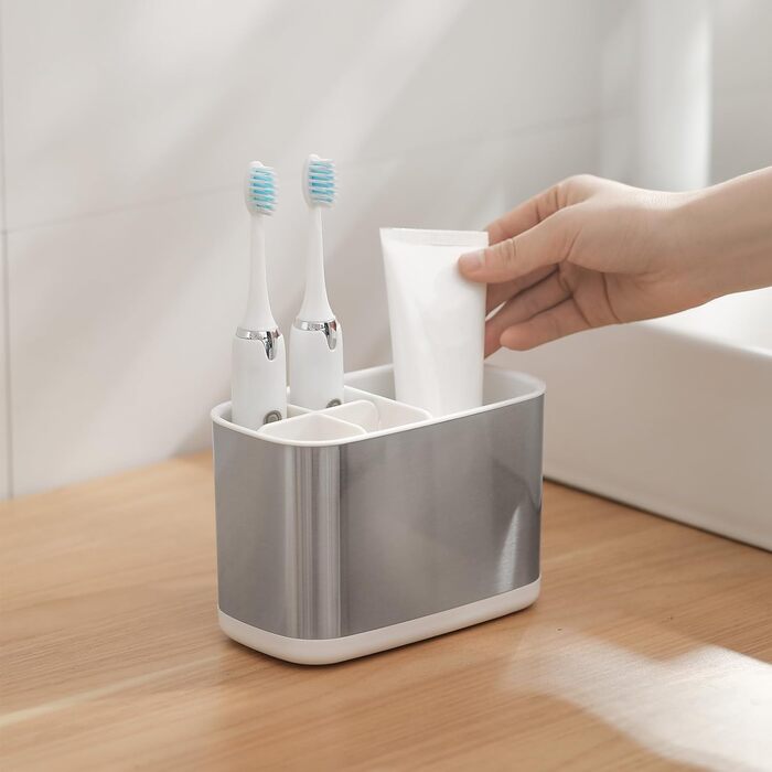 Colist Stainless Steel Toothbrush Holder, Bathroom Electric Toothbrush Holder Organizer, Toothbrush Holder Non-Slip Bottom 4 Toothbrush Compartments Removable for Easy Cleaning (Large) (Stainless Steel (Small))