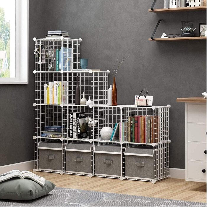 C&AHOME Wire Cube Storage, 6 - Metal Cube Organizer with C-Grids, Modular Shelving Units, Storage Shelf Racks, Closet Organizer, 93.5 in L x 31.8 in W x 93.5 in H, (12-Cube, White)