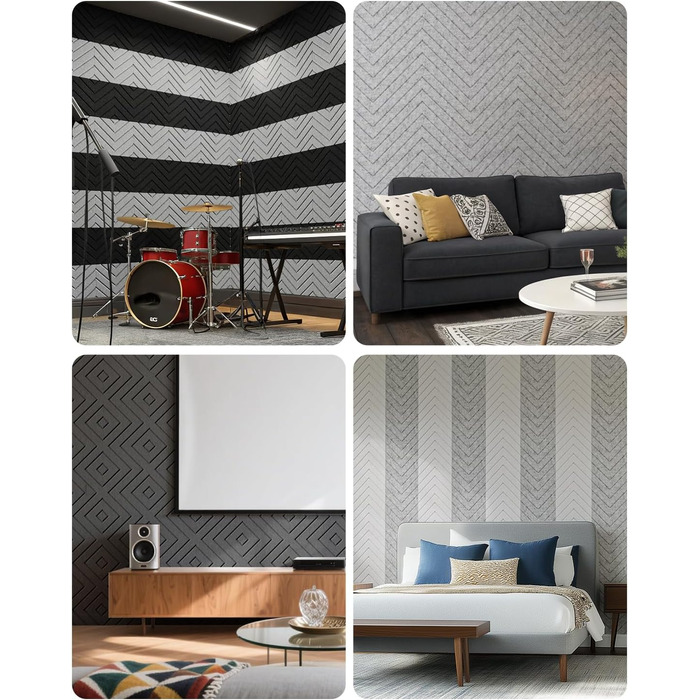 Акустичні панелі Soundsbay самоклеючі, звукопоглинаючі плити з поліестеру для стін 30x30x0,9 см, сріблясто-сірі (12 шт.)