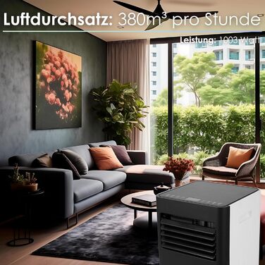 Мобільний кондиціонер Echos 3-в-1 з Wi-Fi, 9000 BTU, з витяжним шлангом, таймером 24h, пультом керування. Функції: охолодження, вентиляція, осушувач.