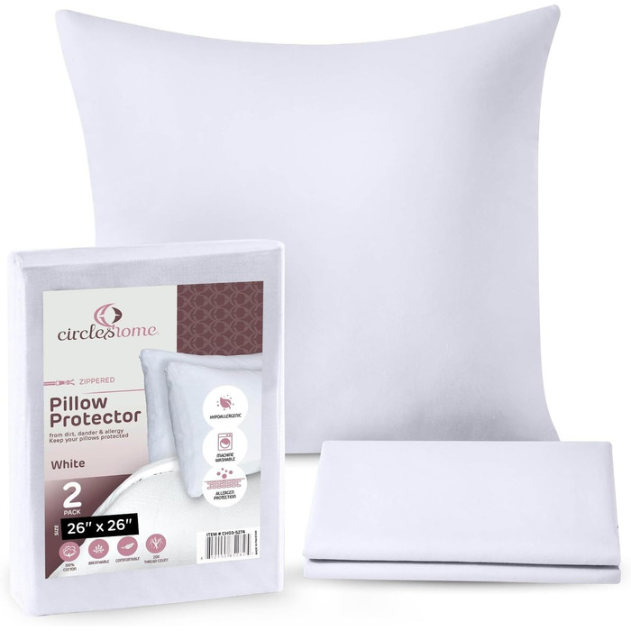 Наволочки CIRCLESHOME King Size, 100% бавовна, дихаючі, захист від пилу, гіпоалергенні, комплект 6 шт., 50x91 см