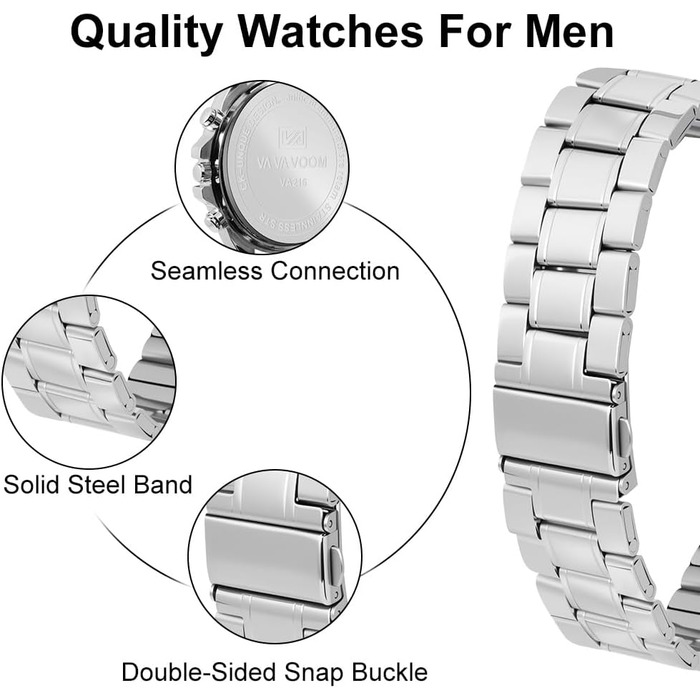 Годинник чоловічий OFFCUP: аналоговий кварцовий хронограф з водонепроникним браслетом з нержавіючої сталі. З датою, для повсякденного та ділового стилю. Ідеальний подарунок (чорний та білий)