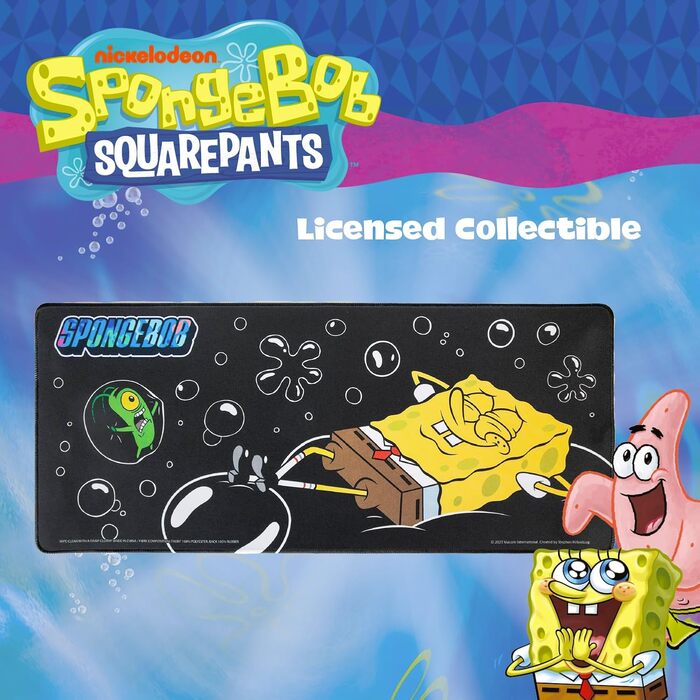 Калька на стіл SpongeBob 70x30 см – Офіційний мерч Nickelodeon, великий ігровий та офісний килимок для миші з неопрену, міцний, нековзкий, з SpongeBob, Патріком та Губкою Боб для фанатів