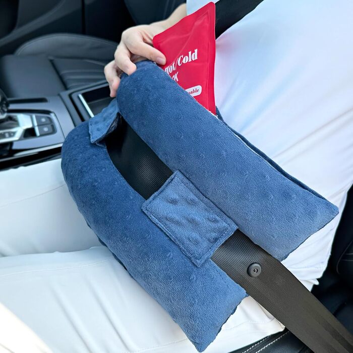 Hysterectomy Seat Belt Pillow, Hysterectomy Recovery, a Must-Have After Surgery, Belly Pillow with Ice/Heat Pack for Tummy Tuck, C-Section Recovery, Gifts, Minky Dot Denim Blue