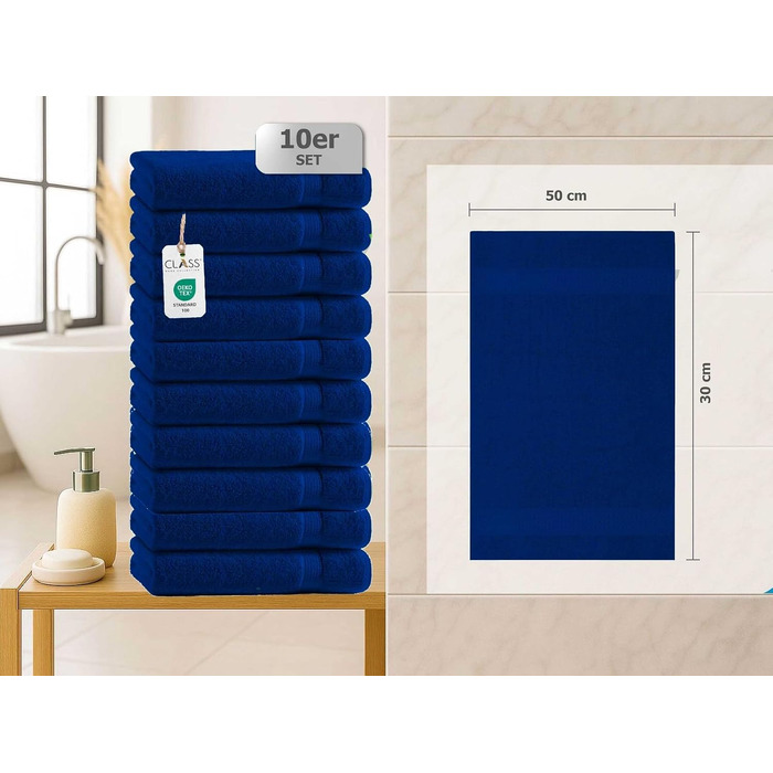 Набір рушників для рук Class Home Collection Ftee, 100% бавовна, м'які та гігроскопічні, Royalblau (королівський синій), 30x50 см, 10 шт.