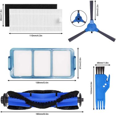 Запчастини для пилососів Eufy RoboVac 11S Max, 15C Max, 30C Max: 12 шт. (ролик, 4 фільтри HEPA, 6 бічних щітки, щітка для очищення)