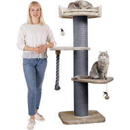 HAPPYPET Преміум Дряпка для котів 'Фредді' – великий котячий комплекс, 150 см, для Мейн-куна, сизаль, товсті стовпчики (20 см) – капучино