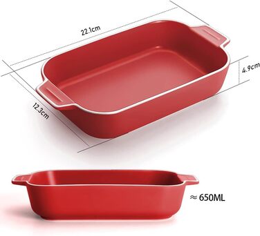 Форма для лазаньї, 2 шт., 22 x 12 см, керамічна прямокутна форма для запікання з ручкою, блакитна, для духовки