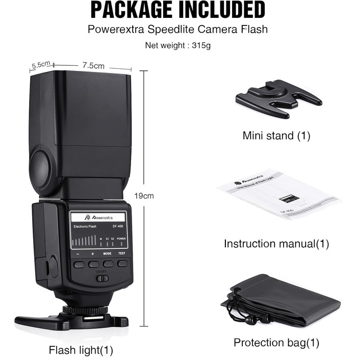 Спалах для камери PowerExtra DF-400: професійний, сумісний з Canon, Nikon, Pentax, Samsung, Fujifilm, Olympus, Panasonic, Sigma, Minolta, Leica, Ricoh, DSLR та цифровими камерами