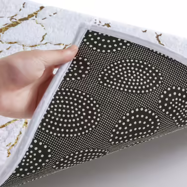 QJHOMO Non-Slip Bath Mat Washable Bathroom Rug, Toilet Rug with Cutout White Bathroom Carpet, Gold Decorative Toilet Rug Luxury Bath Accessories, Soft Microfiber Absorbent Bath Mat 50x60 cm