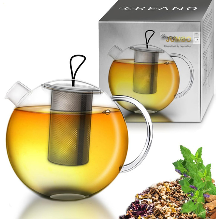 Creano XXL Чайник-Термос Jumbo, 2л, 3-частинний комплект з нержавіючою сталею та скляною кришкою, багатофункціональний дизайн