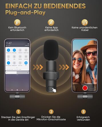 Беспроводной петличный микрофон XZ-K5 для iPhone/iPad/Android/Laptop с шумоподавлением (2 шт.)